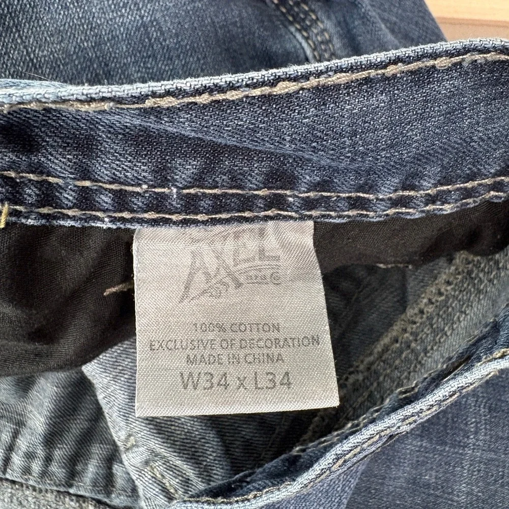 Axel Treadwell Jeans Mens Size 34X34 Blue Denim Dark Wash Relaxed Straight Leg